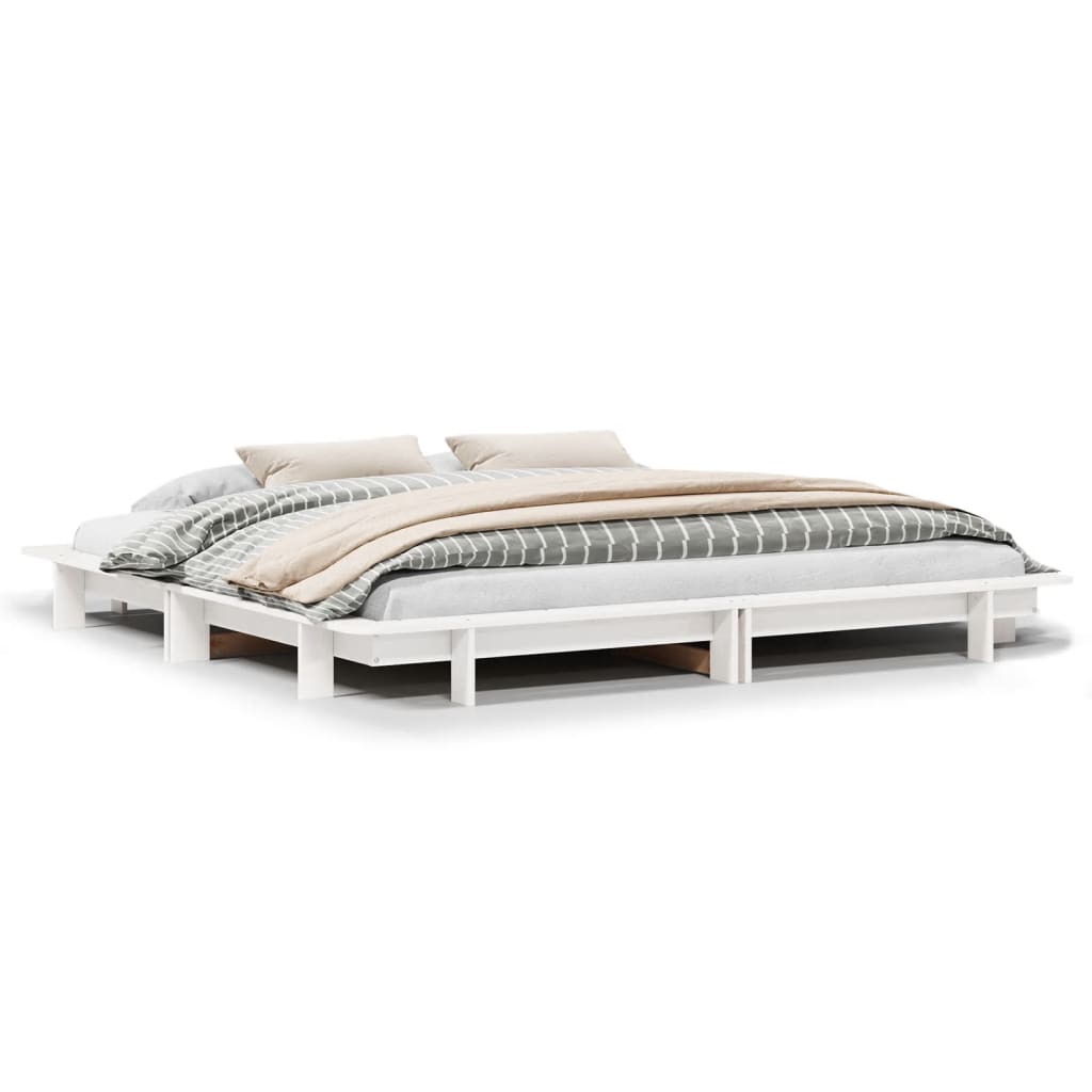 Bed Frame without Mattress White 200x200 cm Solid Wood Pine
