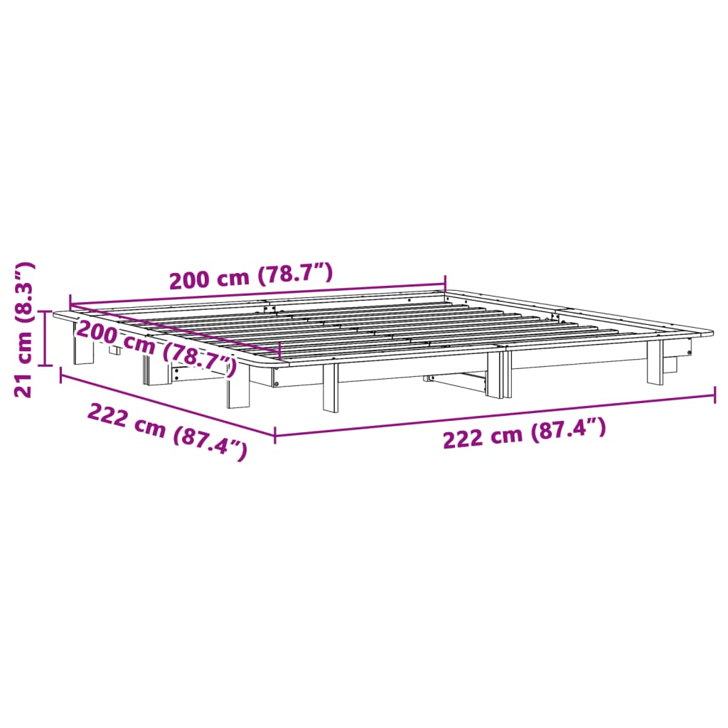 Bed Frame without Mattress White 200x200 cm Solid Wood Pine