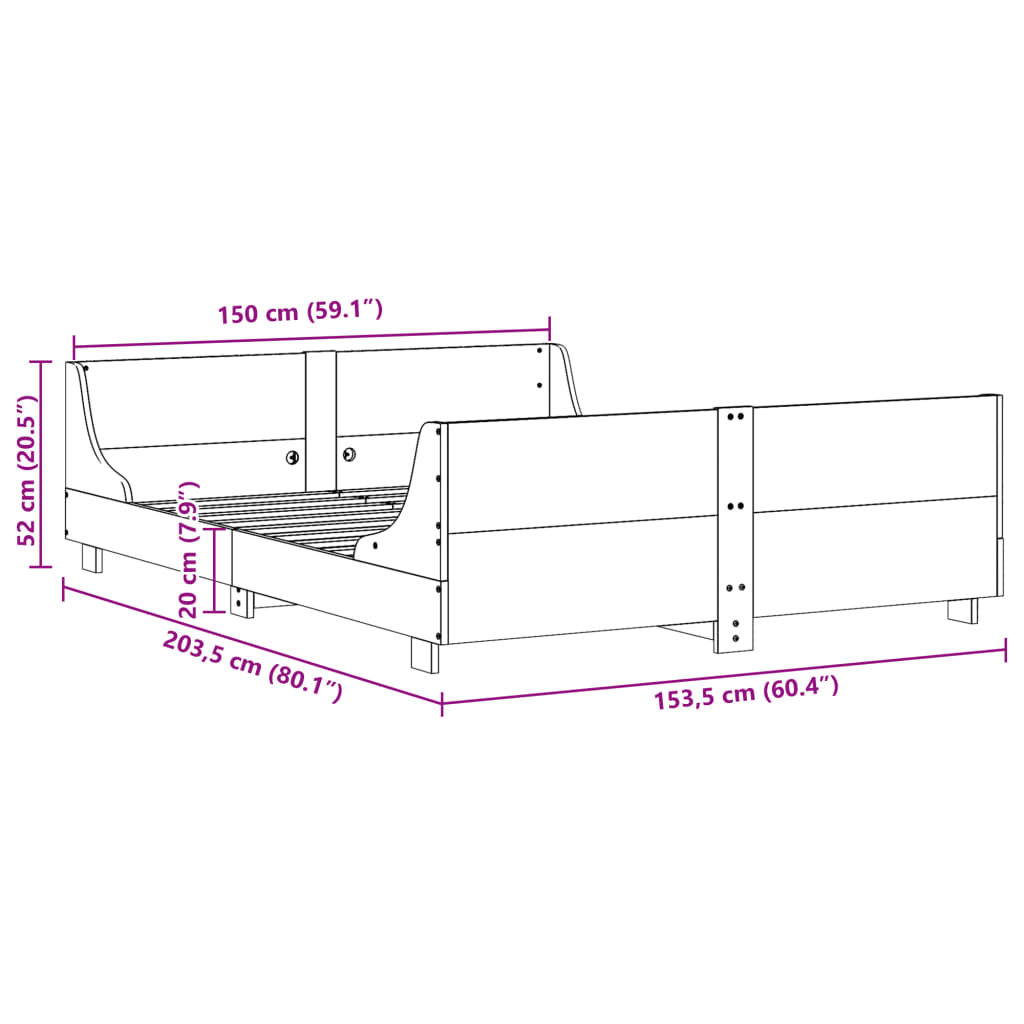 Bed Frame without Mattress Wax Brown 150x200 cm King Size Solid Wood Pine