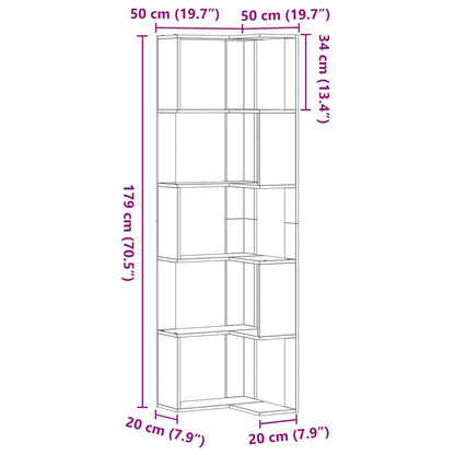 Corner Bookcase 5-Tier Grey Sonoma 50x50x179 cm Engineered Wood