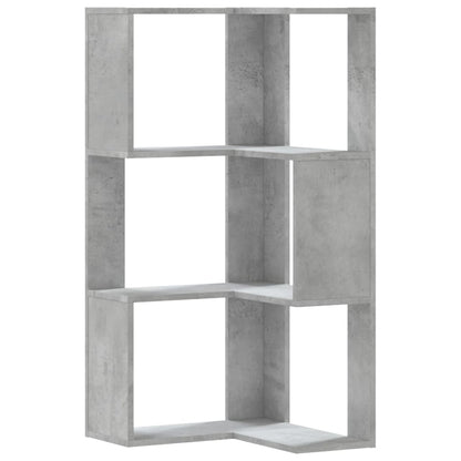 Corner Bookcase 3-Tier Concrete Grey 50x50x102 cm Engineered Wood