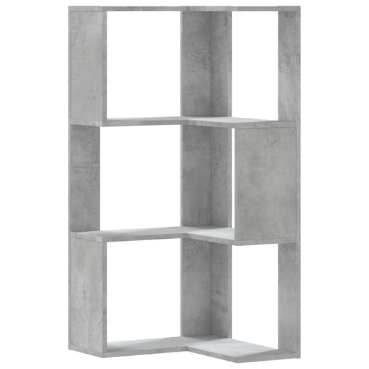 Corner Bookcase 3-Tier Concrete Grey 50x50x102 cm Engineered Wood