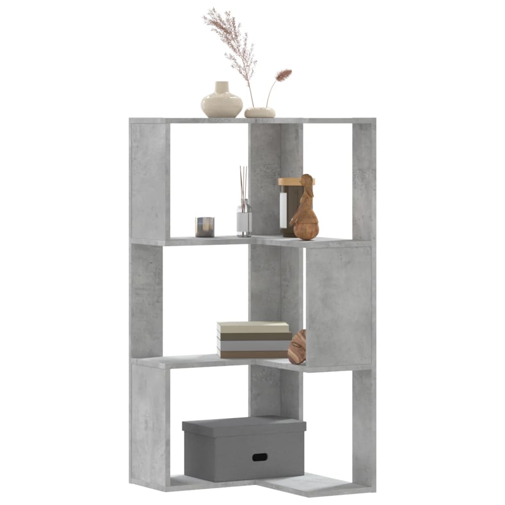 Corner Bookcase 3-Tier Concrete Grey 50x50x102 cm Engineered Wood