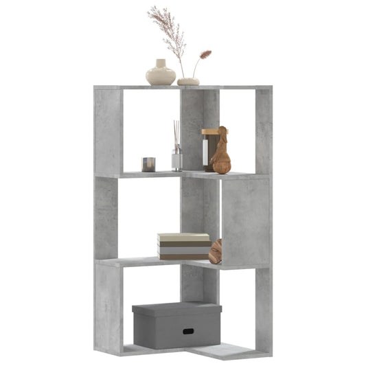 Corner Bookcase 3-Tier Concrete Grey 50x50x102 cm Engineered Wood