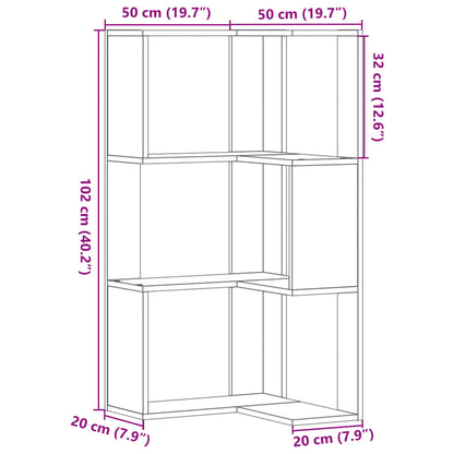 Corner Bookcase 3-Tier Grey Sonoma 50x50x102 cm Engineered Wood