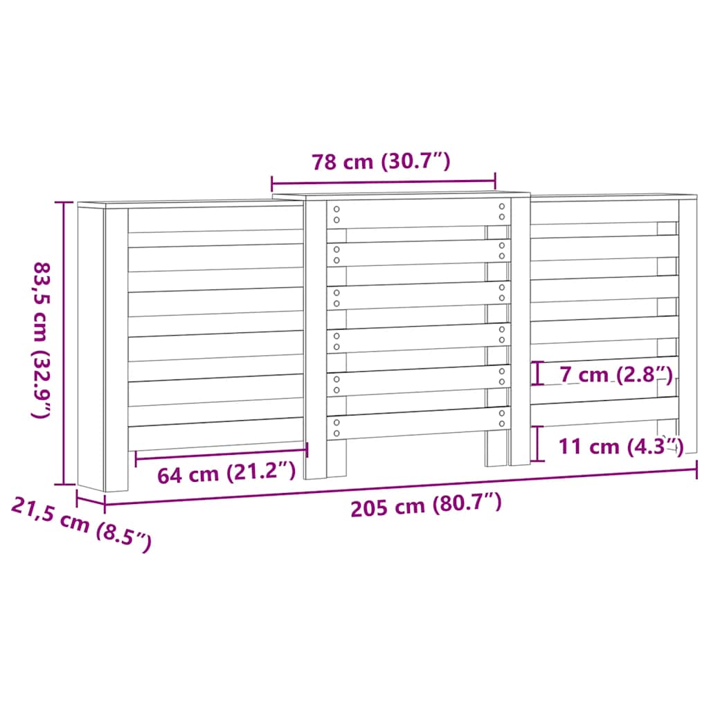Radiator Cover Concrete Grey 205x21,5x83,5 cm Engineered Wood