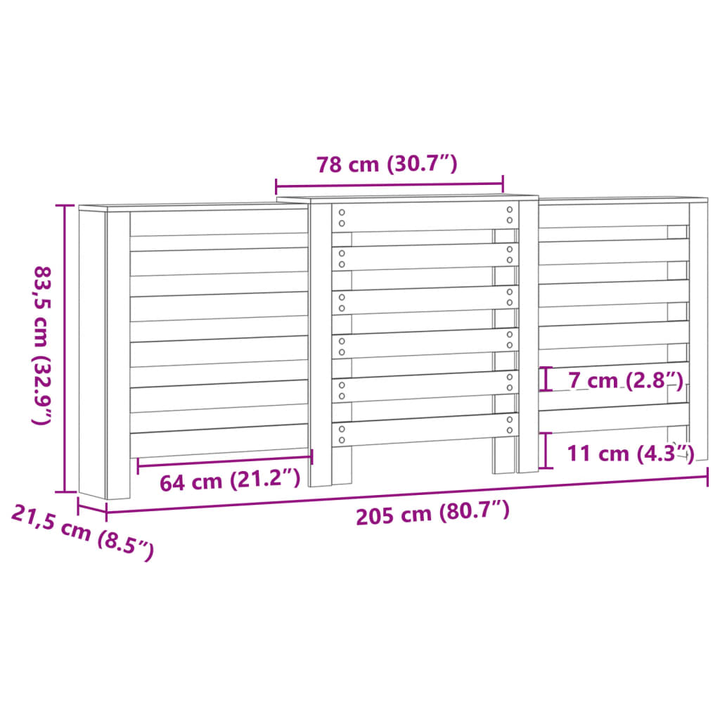 Radiator Cover Smoked Oak 205x21,5x83,5 cm Engineered Wood