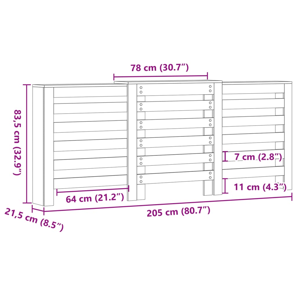Radiator Cover Old Wood 205x21.5x83.5 cm Engineered Wood