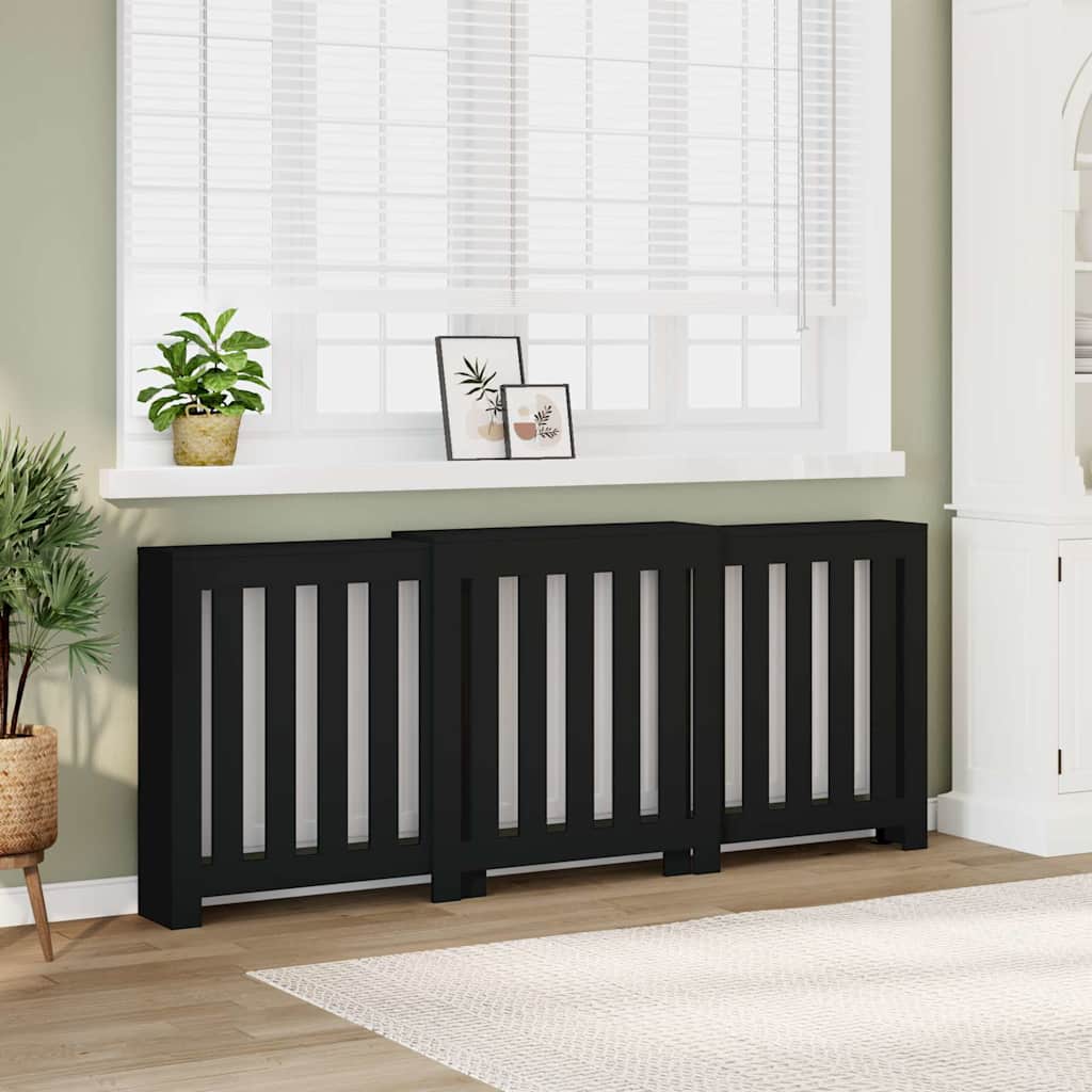Radiator Cover Black 205x21,5x83,5 cm Engineered Wood