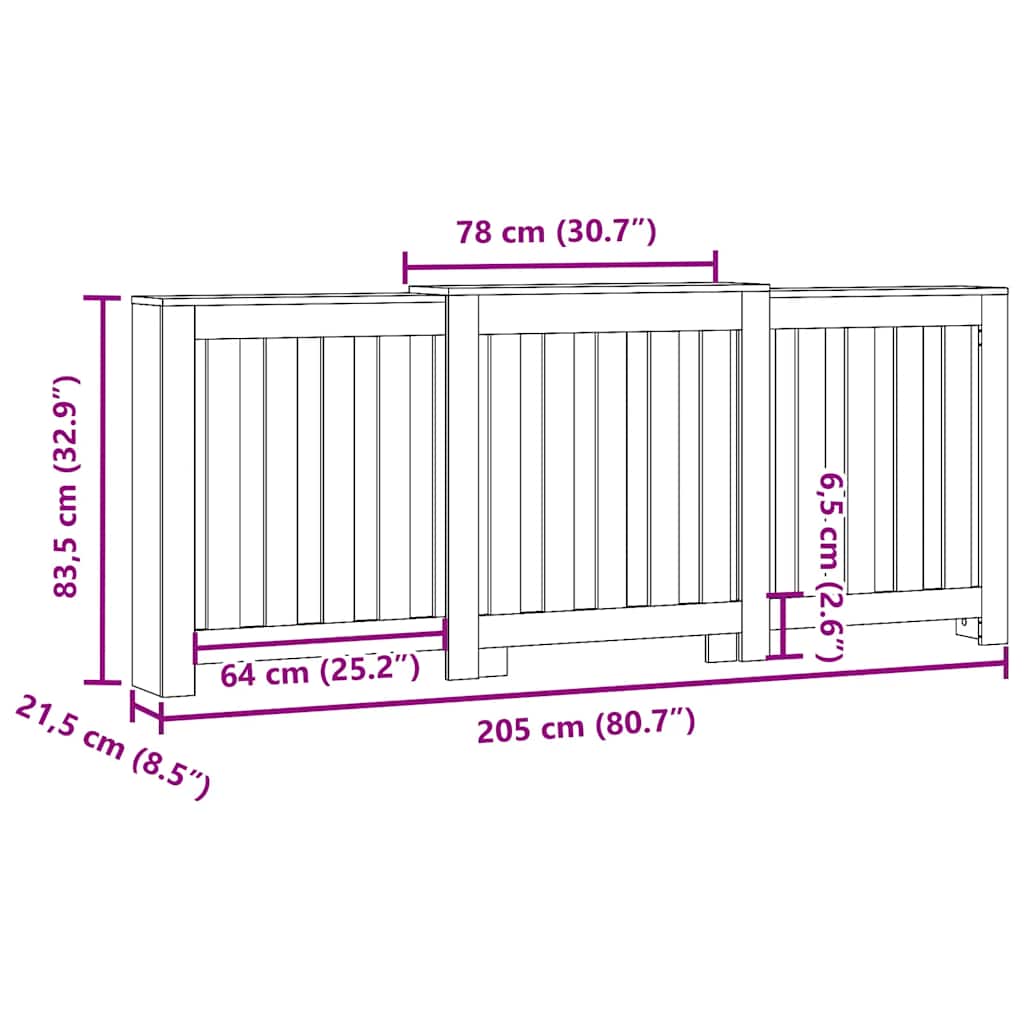 Radiator Cover Sonoma Oak 205x21,5x83,5 cm Engineered Wood