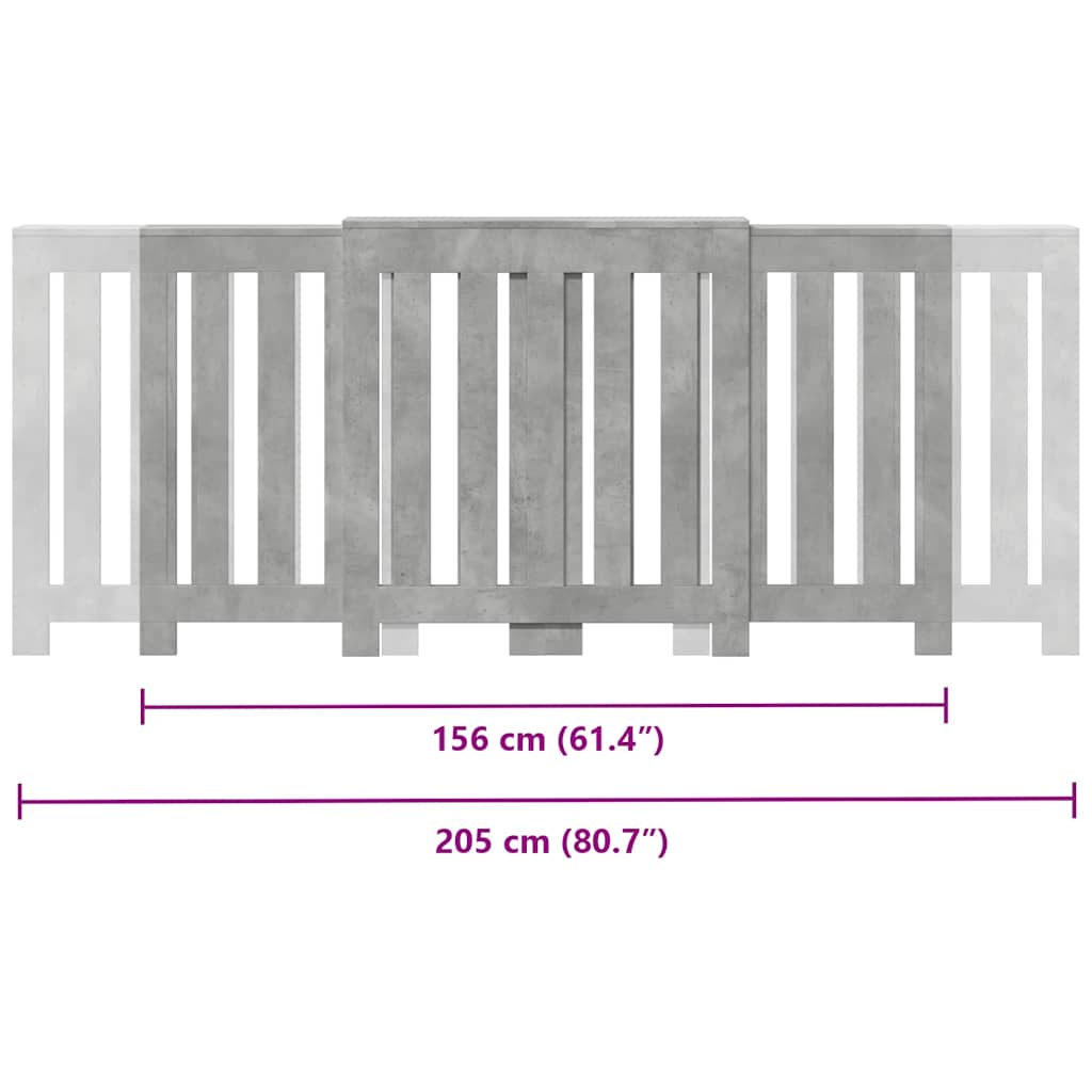 Radiator Cover Concrete Grey 205x21,5x83,5 cm Engineered Wood