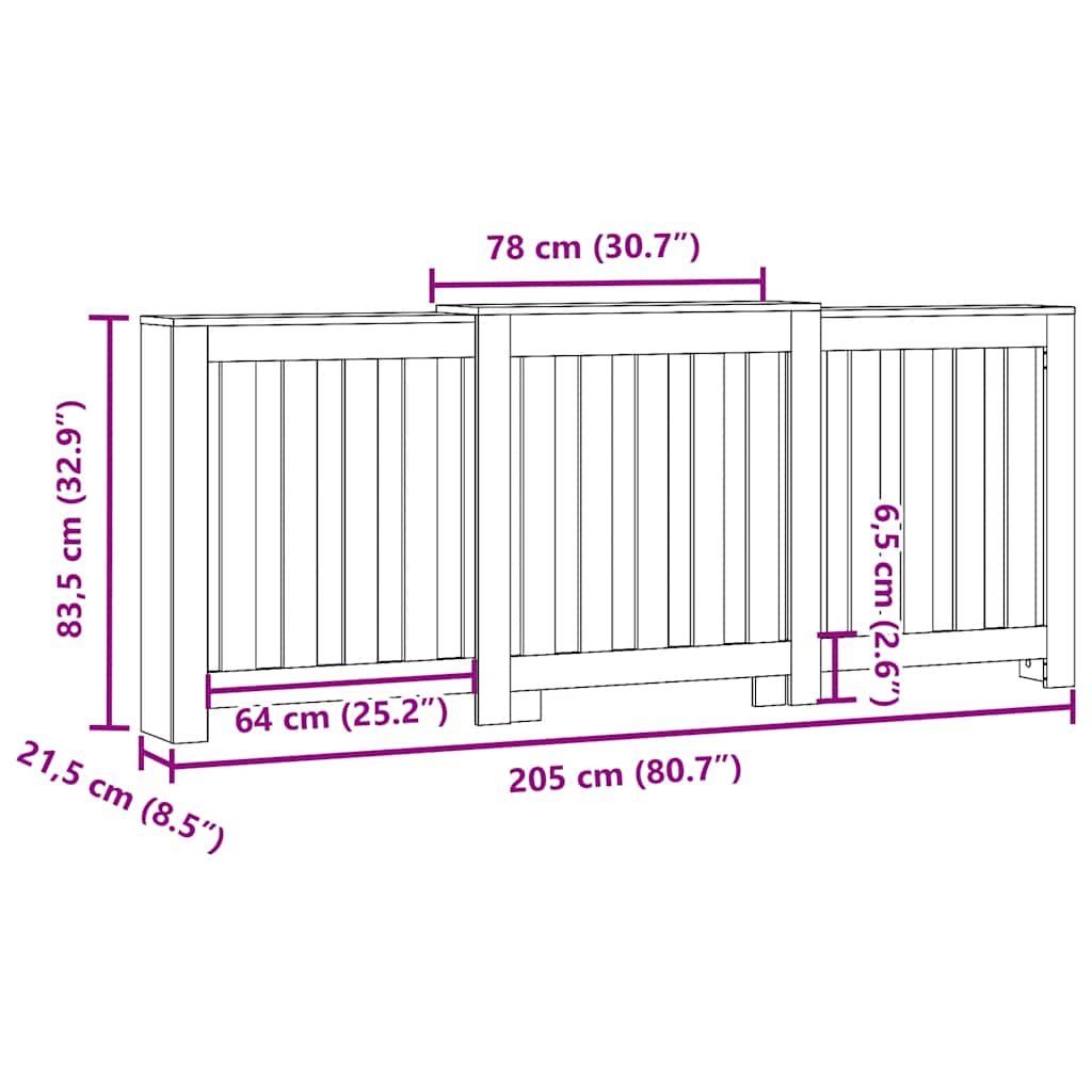 Radiator Cover Old Wood 205x21,5x83,5 cm Engineered Wood