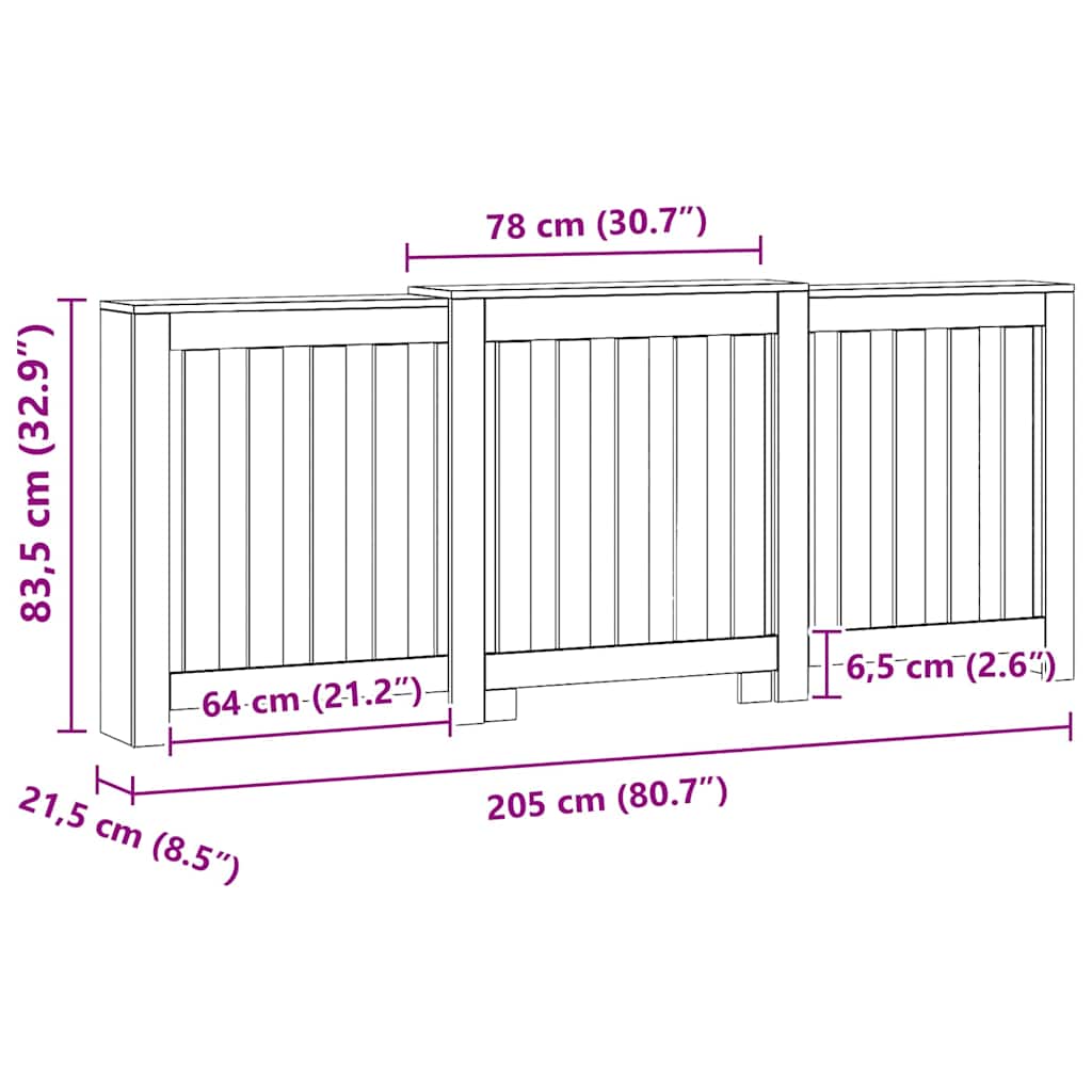Radiator Cover Artisian Oak 205x21,5x83,5 cm Engineered Wood