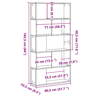 Bookcase 5-Tier White 80,5x23,5x162,5 cm Engineered Wood