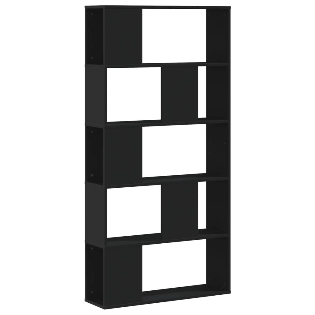 Bookcase 5-Tier Black 80,5x23,5x162,5 cm Engineered Wood
