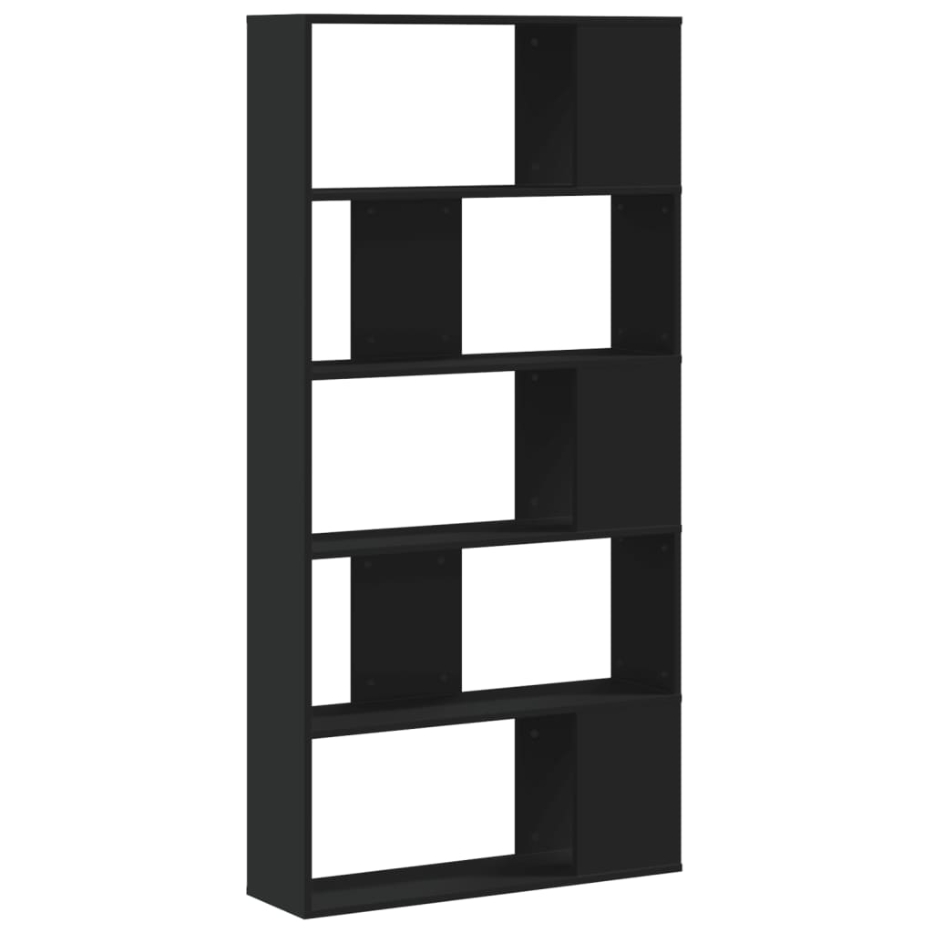 Bookcase 5-Tier Black 80,5x23,5x162,5 cm Engineered Wood