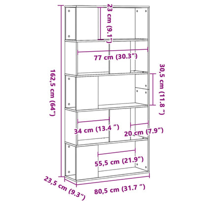 Bookcase 5-Tier Black 80,5x23,5x162,5 cm Engineered Wood