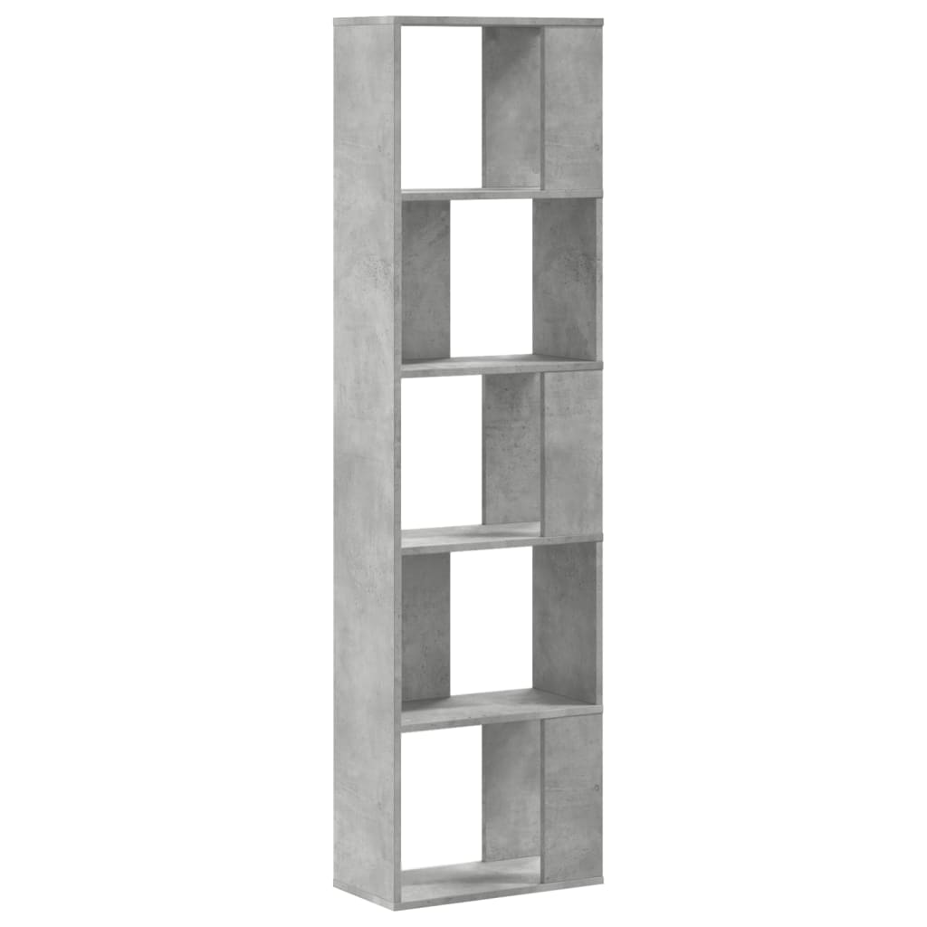 Bookcase 5-Tier Concrete Grey 45x23,5x162,5 cm Engineered Wood