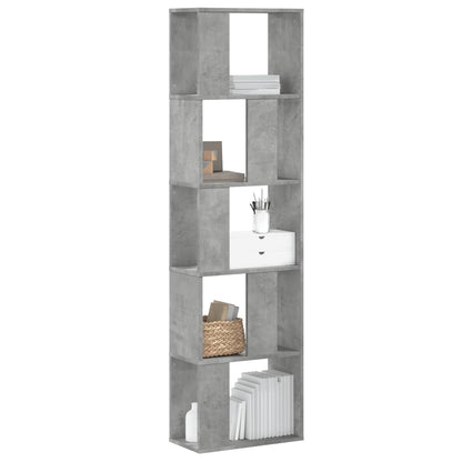 Bookcase 5-Tier Concrete Grey 45x23,5x162,5 cm Engineered Wood