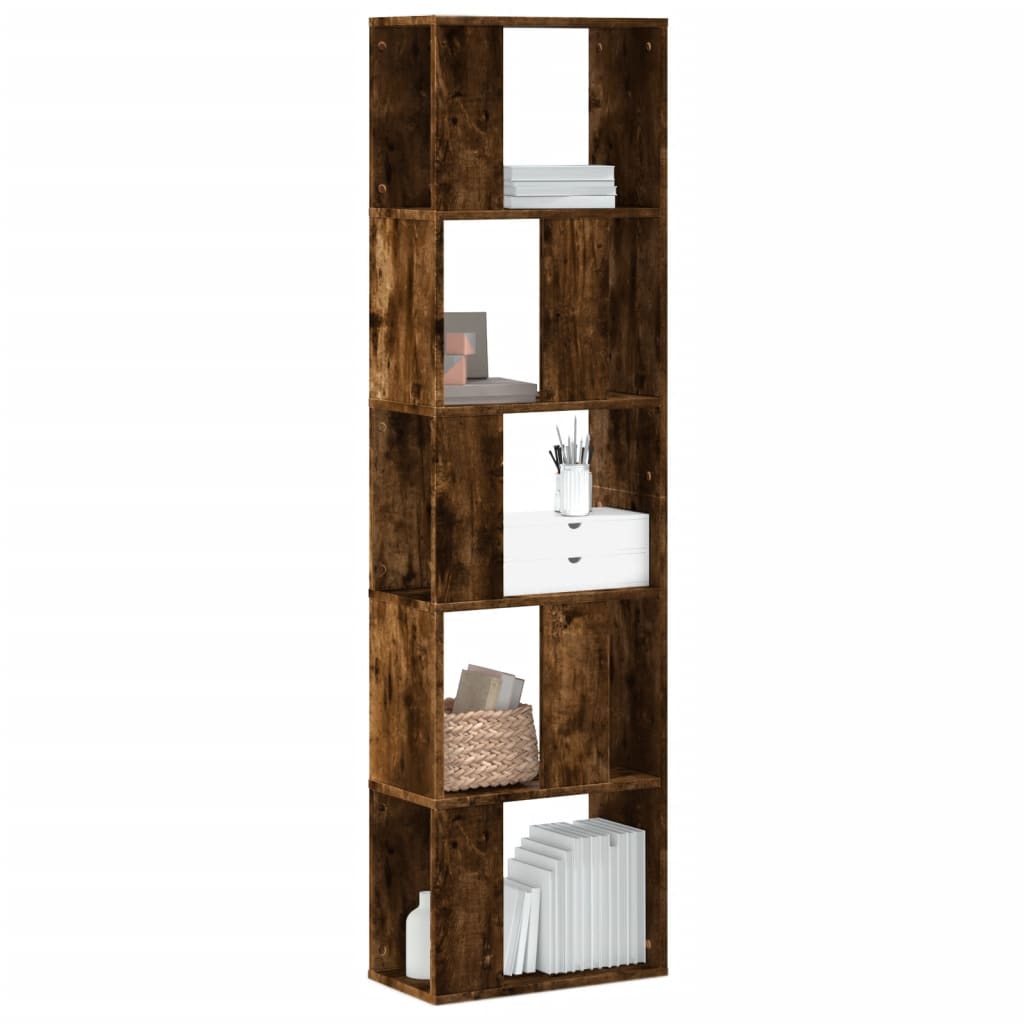 Bookcase 5-Tier Smoked Oak 45x23,5x162,5 cm Engineered Wood