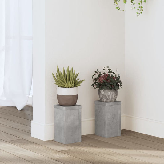 Plant Stand 2 pcs Concrete Grey 10 x 10 x 18 cm Engineered Wood