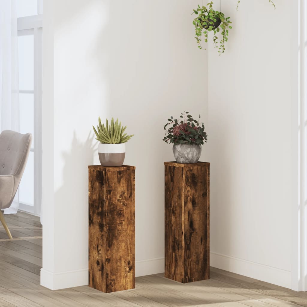 Plant Stands 2 pcs Smoked Oak 17x17x60 cm Engineered Wood