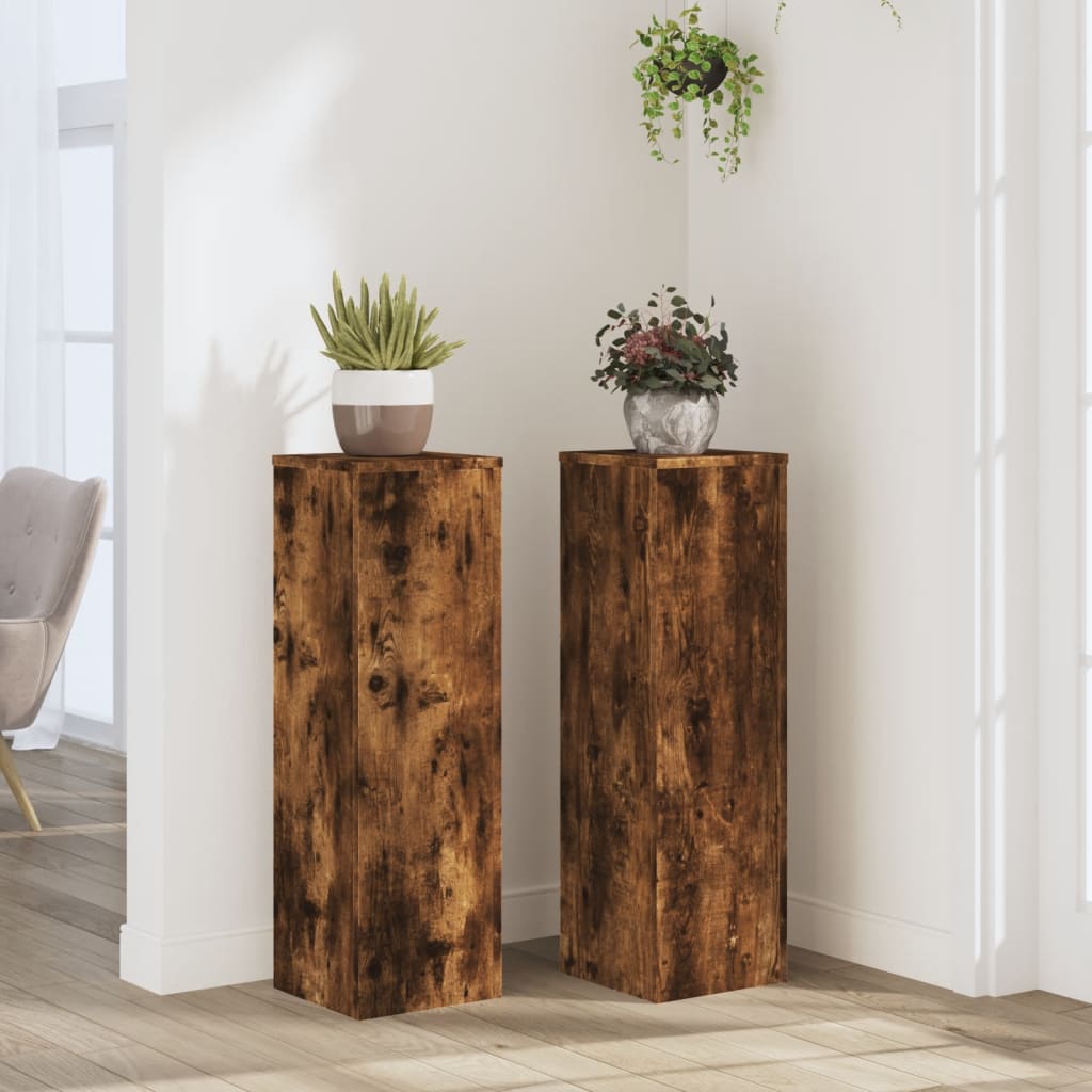 Plant Stands 2 pcs Smoked Oak 25x25x80 cm Engineered Wood