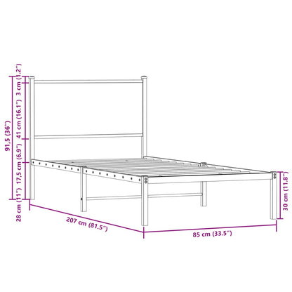 Metal Bed Frame without Mattress Smoked Oak 80x200 cm