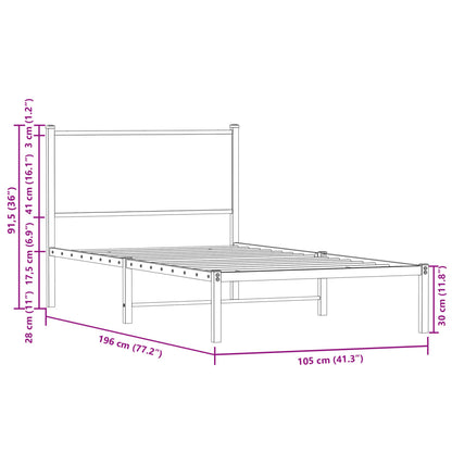 Metal Bed Frame without Mattress Smoked Oak 100x190 cm