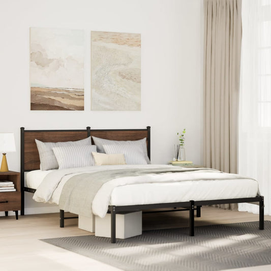 Metal Bed Frame without Mattress Smoked Oak 140x200 cm