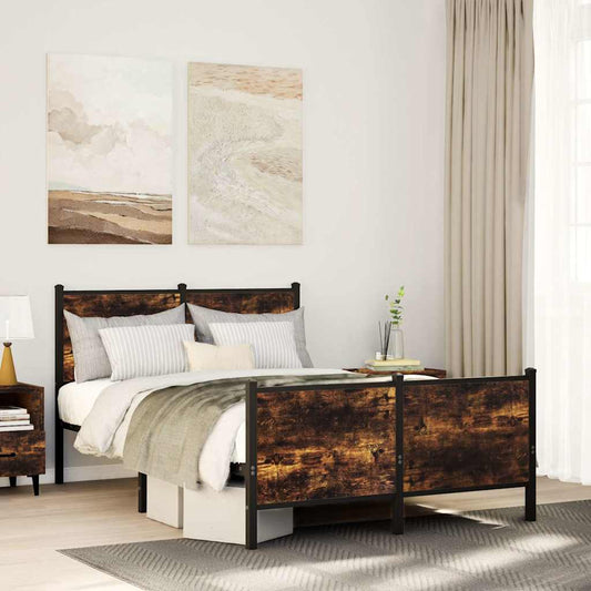 Metal Bed Frame without Mattress Smoked Oak 120x190 cm Small Double