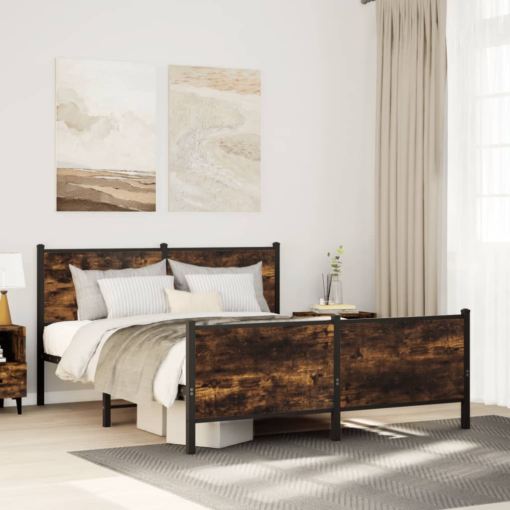 Metal Bed Frame without Mattress Smoked Oak 137x190 cm