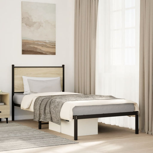 Metal Bed Frame without Mattress Sonoma Oak 75x190 cm Small Single