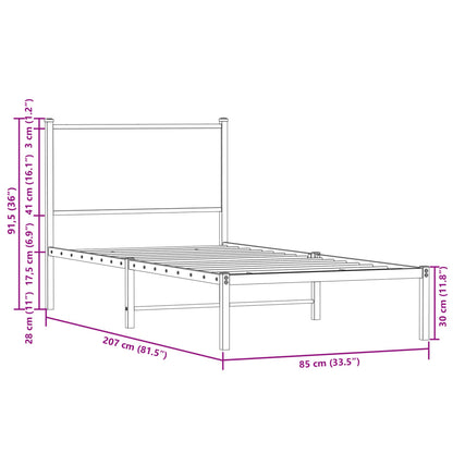 Metal Bed Frame without Mattress Sonoma Oak 80x200 cm