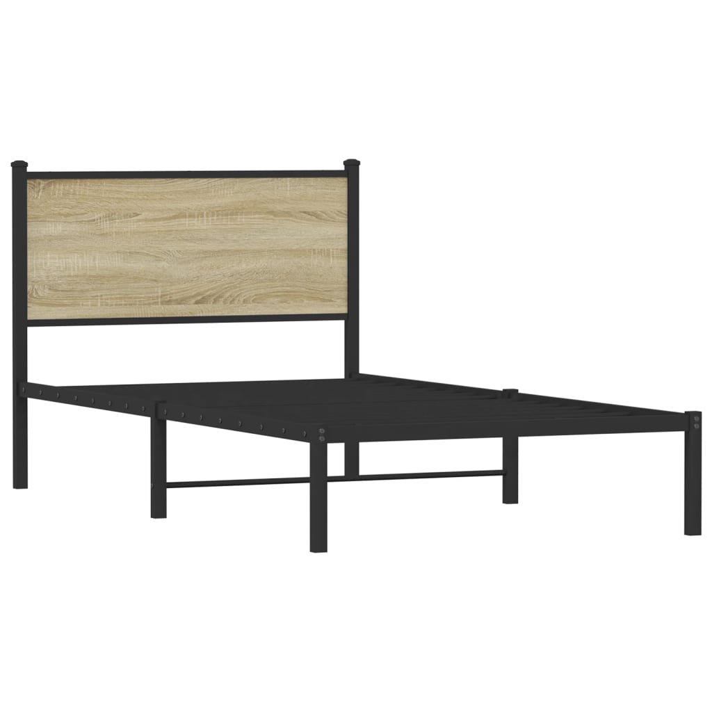 Metal Bed Frame without Mattress Sonoma Oak 107x203 cm