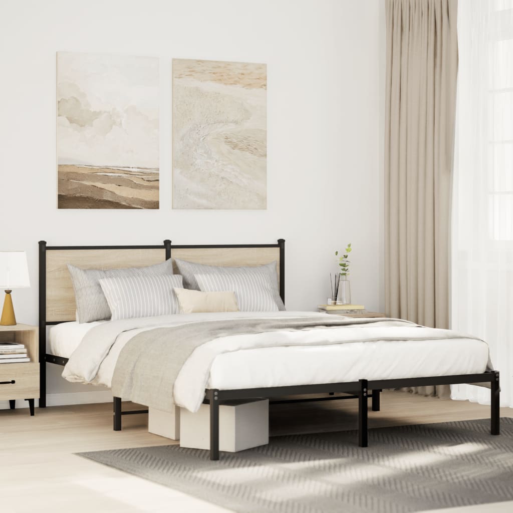 Metal Bed Frame without Mattress Sonoma Oak 137x190 cm