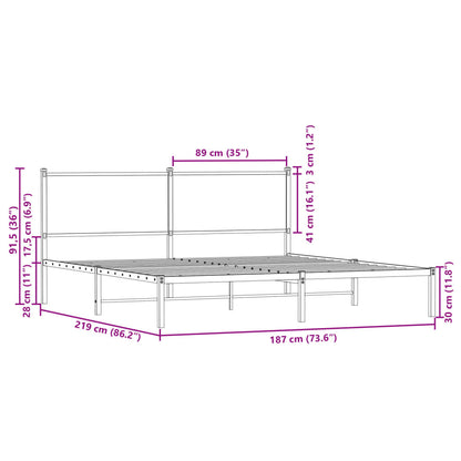 Metal Bed Frame without Mattress Sonoma Oak 183x213 cm