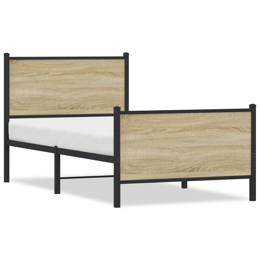 Metal Bed Frame without Mattress Sonoma Oak 90x200 cm