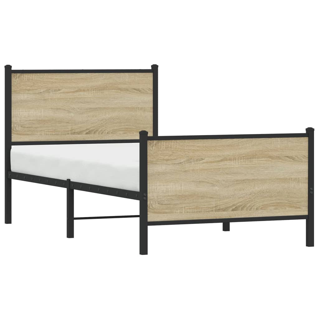 Metal Bed Frame without Mattress Sonoma Oak 90x200 cm