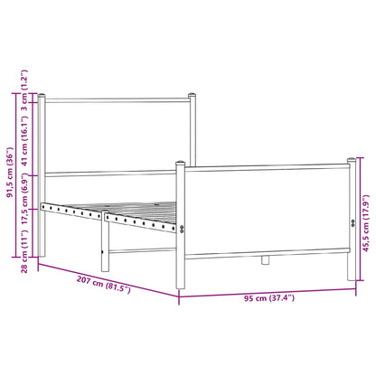 Metal Bed Frame without Mattress Sonoma Oak 90x200 cm