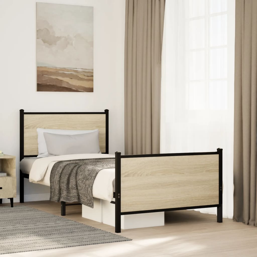 Metal Bed Frame without Mattress Sonoma Oak 90x200 cm