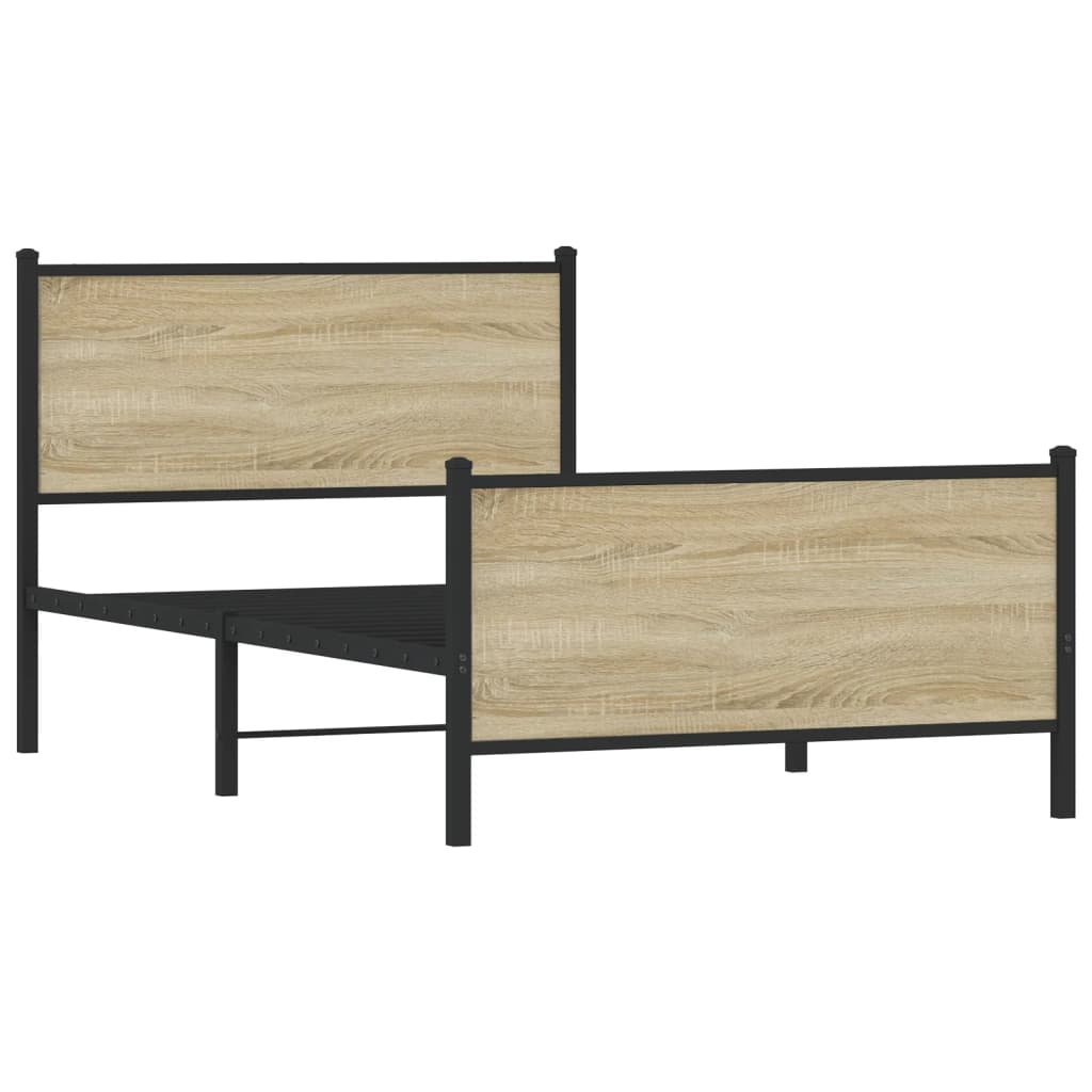 Metal Bed Frame without Mattress Sonoma Oak 107x203 cm