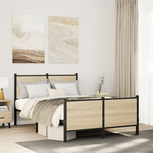 Metal Bed Frame without Mattress Sonoma Oak 120x190 cm Small Double