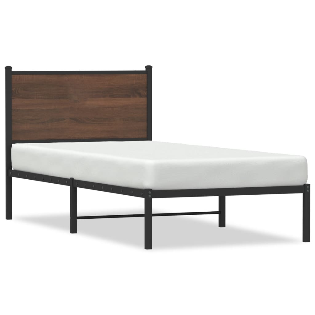 Metal Bed Frame without Mattress Brown Oak 75x190 cm Small Single