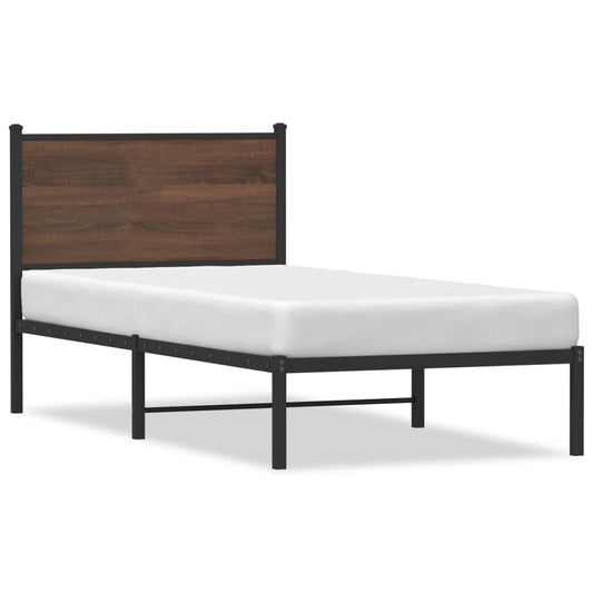 Metal Bed Frame without Mattress Brown Oak 80x200 cm