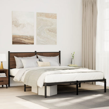 Metal Bed Frame without Mattress Brown Oak 150x200 cm King Size