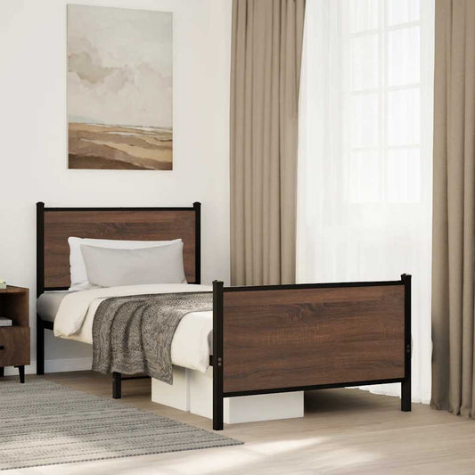 Metal Bed Frame without Mattress Brown Oak 80x200 cm