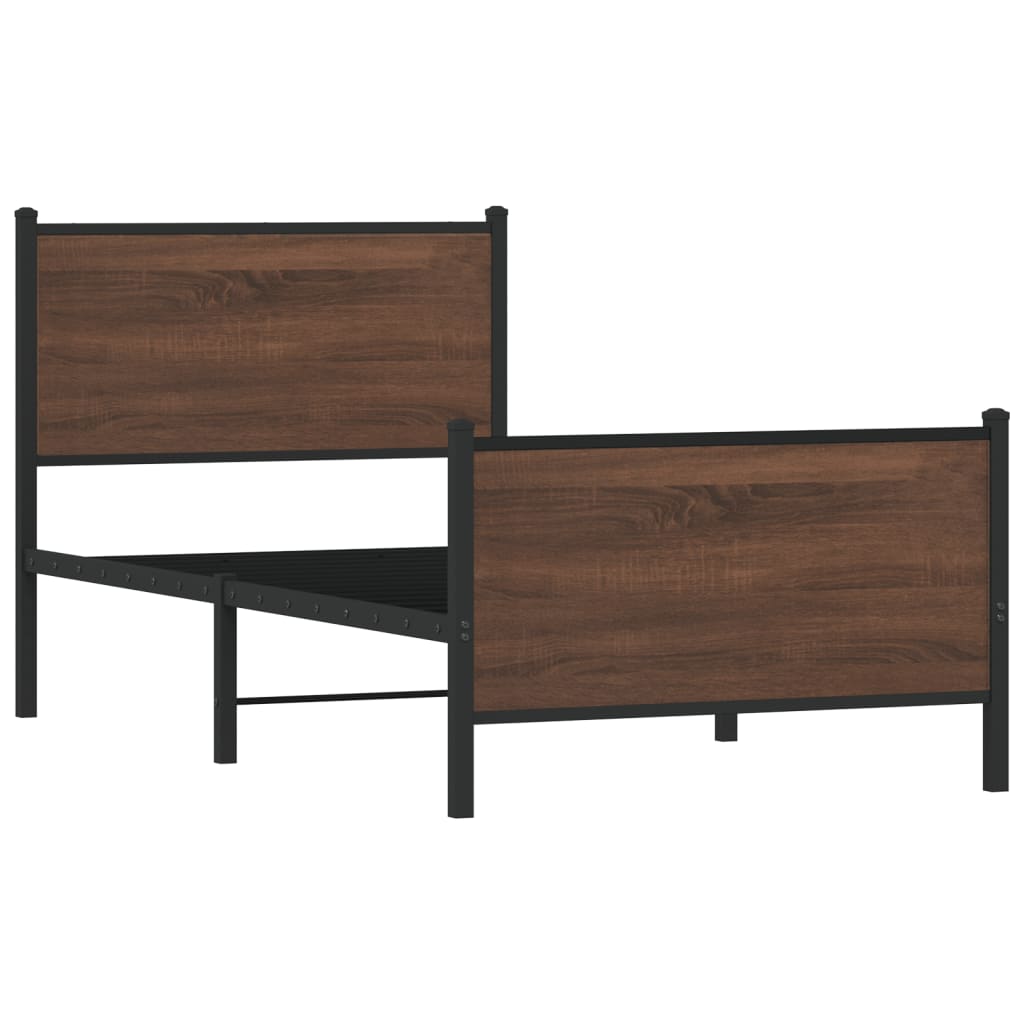 Metal Bed Frame without Mattress Brown Oak 100x190 cm