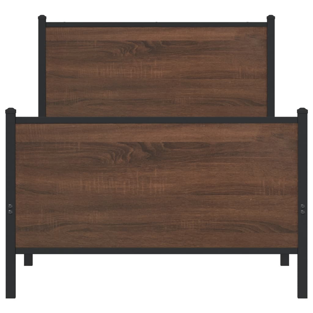 Metal Bed Frame without Mattress Brown Oak 100x190 cm