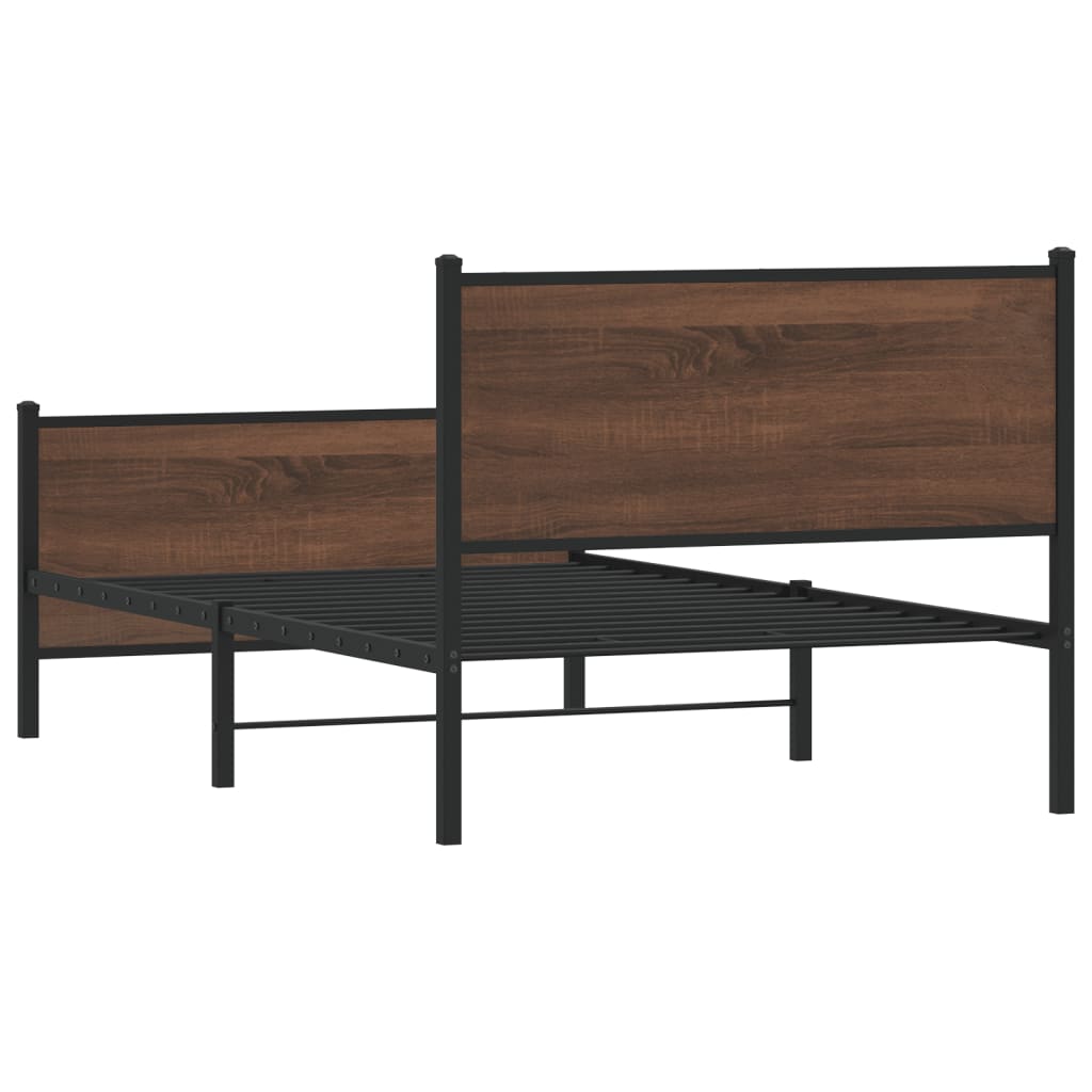 Metal Bed Frame without Mattress Brown Oak 100x190 cm
